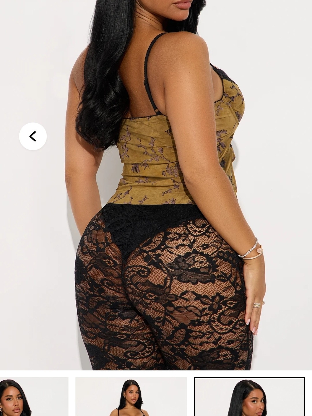 Fashion Nova Olive Floral Lace-Trim Camisole